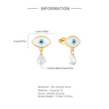 925 Silver Evil Eye Zircon Dangle Earrings Women Gift