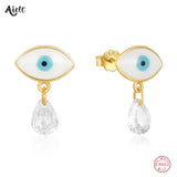925 Silver Evil Eye Zircon Dangle Earrings Women Gift