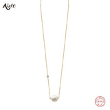 925 Silver 10mm Round Pearl Pendant Necklace 18K Plated Choker