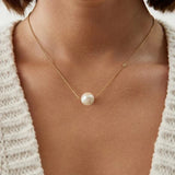 925 Silver 10mm Round Pearl Pendant Necklace 18K Plated Choker