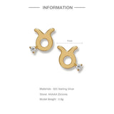 925 Silver Zodiac Stud Earrings CZ Zircon Constellation Jewelry Gift