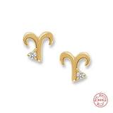 925 Silver Zodiac Stud Earrings CZ Zircon Constellation Jewelry Gift