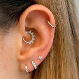 925 Silver Pink CZ Zircon Daith Hoops Crown Shape Earrings
