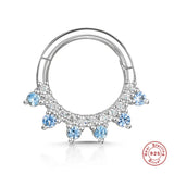 925 Silver Pink CZ Zircon Daith Hoops Crown Shape Earrings