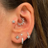 925 Silver Pink CZ Zircon Daith Hoops Crown Shape Earrings