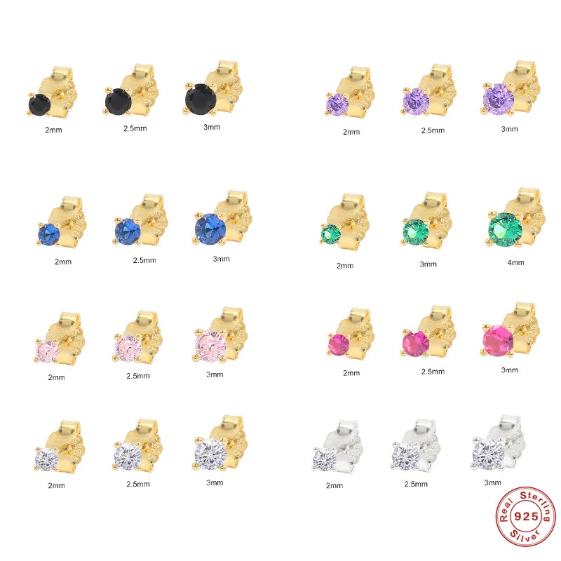 925 Silver Round Rhinestone Stud Earrings 3PCs