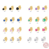 925 Silver Round Rhinestone Stud Earrings 3PCs