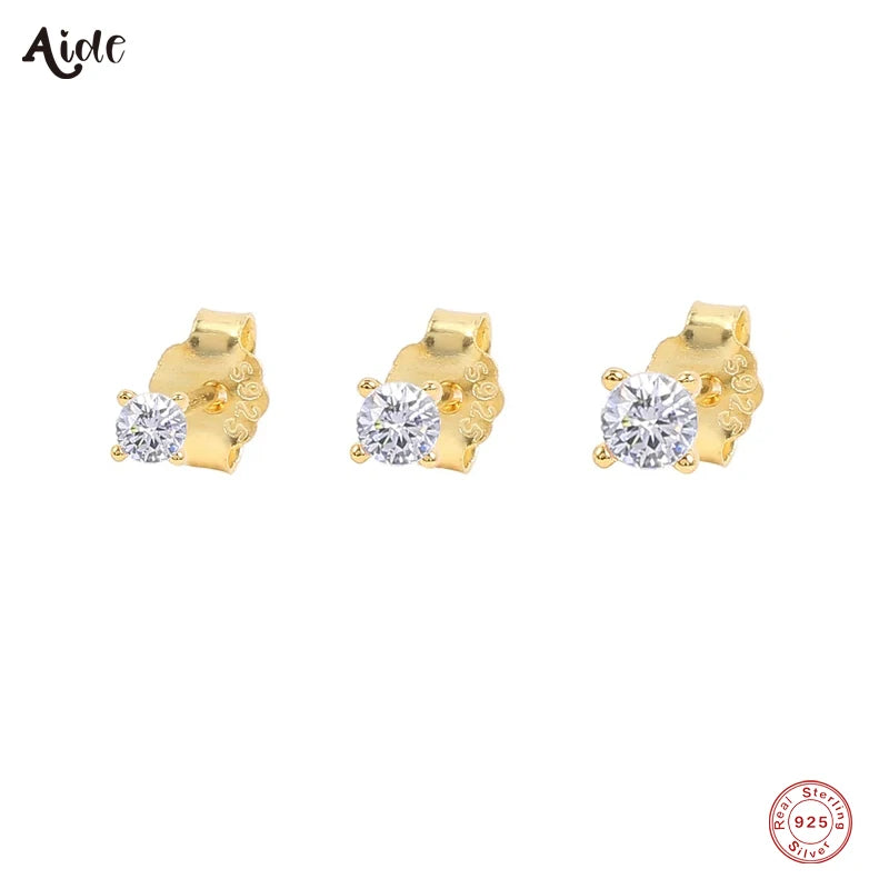 925 Silver Round Rhinestone Stud Earrings 3PCs