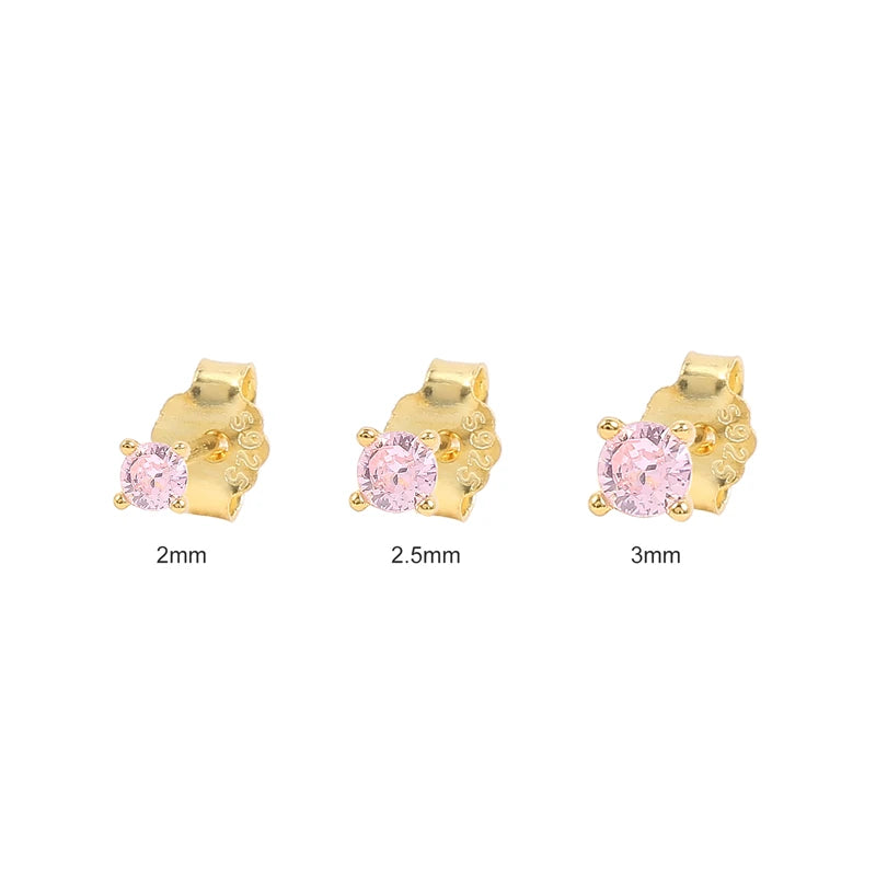 925 Silver Round Rhinestone Stud Earrings 3PCs