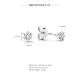 925 Silver Clear CZ Zircon Stud Earrings 2.5/3/3.5mm