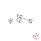 925 Silver Clear CZ Zircon Stud Earrings 2.5/3/3.5mm