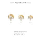 925 Silver 3/4/5mm Zircon Flower Stud Earrings Set For Women