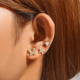 925 Silver 3PCS Hollow Butterfly Star Moon Zircon Earrings