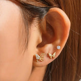 925 Silver 3PCS Hollow Butterfly Star Moon Zircon Earrings