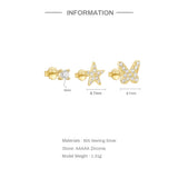 925 Silver 3PCS Hollow Butterfly Star Moon Zircon Earrings