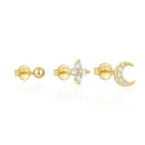 925 Silver 3PCS Hollow Butterfly Star Moon Zircon Earrings