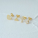 925 Silver 3PCS Hollow Butterfly Star Moon Zircon Earrings