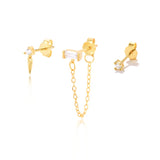 925 Silver 3PCs Zircon Stud Earrings Set Colorful Chain Piercing Studs