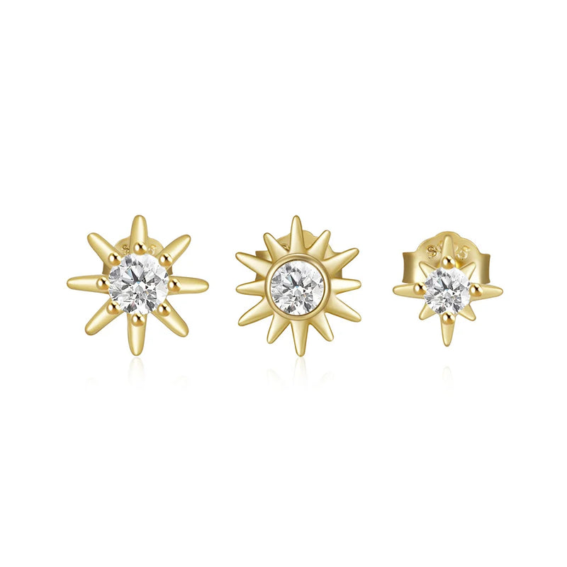 925 Silver Star Piercing Bar Stub Earring Set Women Jewelry Party Gift