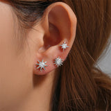 925 Silver Star Piercing Bar Stub Earring Set Women Jewelry Party Gift