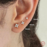 925 Sterling Silver 3pcs Set Clover Mini Flower Zircon Bar Earring