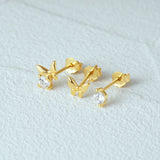 925 Silver Butterfly Zircon K Bar Piercing Stud Earrings Set