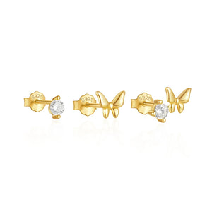 925 Silver Butterfly Zircon K Bar Piercing Stud Earrings Set