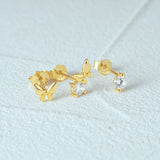 925 Silver Butterfly Zircon K Bar Piercing Stud Earrings Set