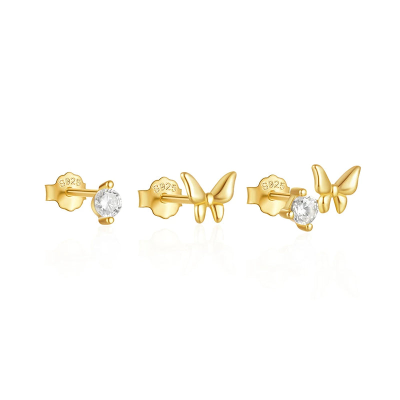 925 Silver Butterfly Zircon K Bar Piercing Stud Earrings Set