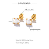 925 Silver Pearl Stud Earrings Ear Pin Allergic Piercing Brinco