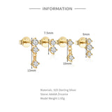 925 Silver 4PCS Set Zircon Piercing Stud Earring For Women