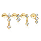 925 Silver 4PCS Set Zircon Piercing Stud Earring For Women