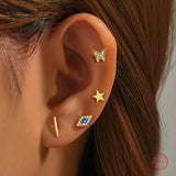 925 Sterling Silver Evil Eye Star Butterfly Piercing Stud Earring Set