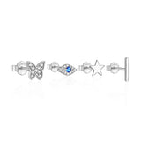 925 Sterling Silver Evil Eye Star Butterfly Piercing Stud Earring Set