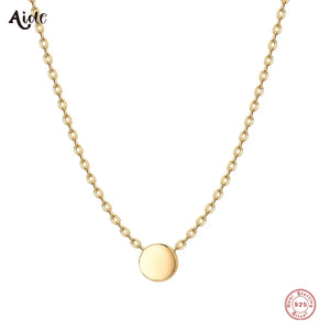 925 Silver 8mm Disc Charm Pendant Necklace Minimalist Chain Choker Jewelry
