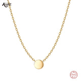 925 Silver 8mm Disc Charm Pendant Necklace Minimalist Chain Choker Jewelry