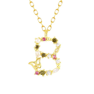 Colorful Zircon Initial Pendant Necklace For Women