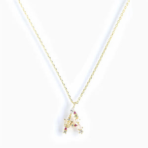 925 Silver A-Z Letters Pendant Necklace Women Boho Zircon Pearl Initial Alphabet
