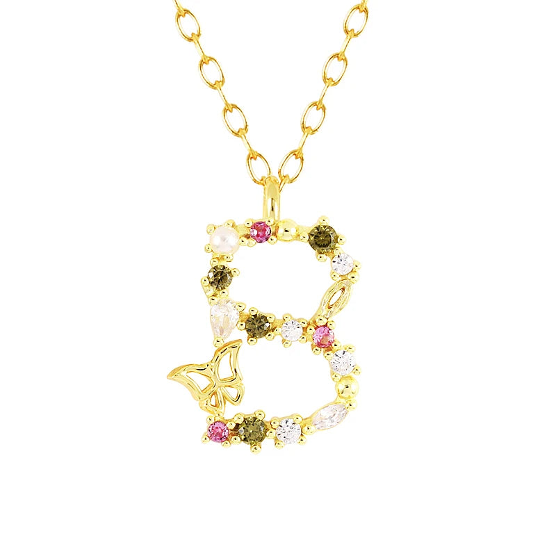 Colorful Zircon Initial Pendant Necklace For Women