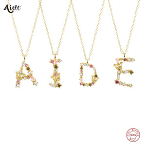 Colorful Zircon Initial Pendant Necklace For Women