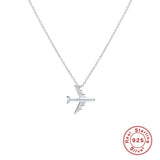 925 Silver Airplane Pendant Necklace Women Girls Aircraft Chain Choker Gift
