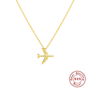 925 Silver Airplane Pendant Necklace Women Girls Aircraft Chain Choker Gift
