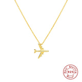 925 Silver Airplane Pendant Necklace Women Girls Aircraft Chain Choker Gift