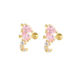 925 Silver Pink Crystal Pave Hoop Earrings Pink CZ Stone Charm Jewelry