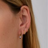 925 Silver CZ Pave Circle Drop Earrings Rectangle Purple Crystal Charm Jewelry