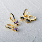 925 Silver CZ Pave Circle Drop Earrings Rectangle Purple Crystal Charm Jewelry