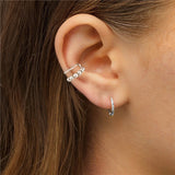 925 Silver Purple Zircon Ear Cuffs Double Layer Beads Clip Earrings