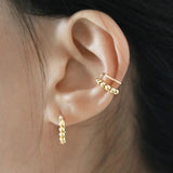 925 Silver Purple Zircon Ear Cuffs Double Layer Beads Clip Earrings