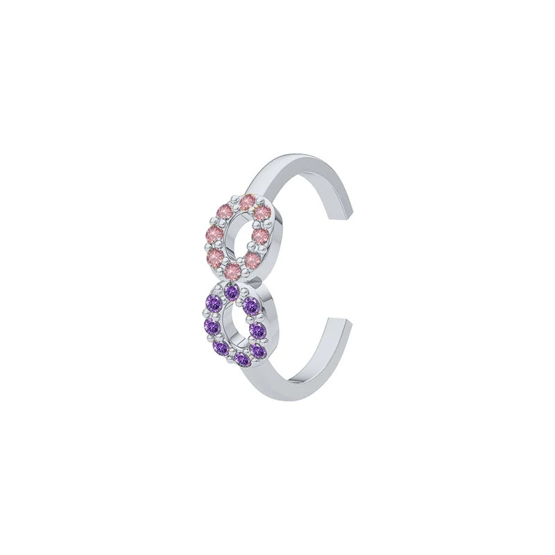 925 Silver Purple Zircon Ear Cuffs Double Layer Beads Clip Earrings