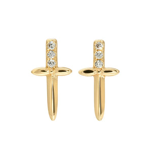 925 Sterling Silver Zircon Cross Dagger Stud Earrings for Women